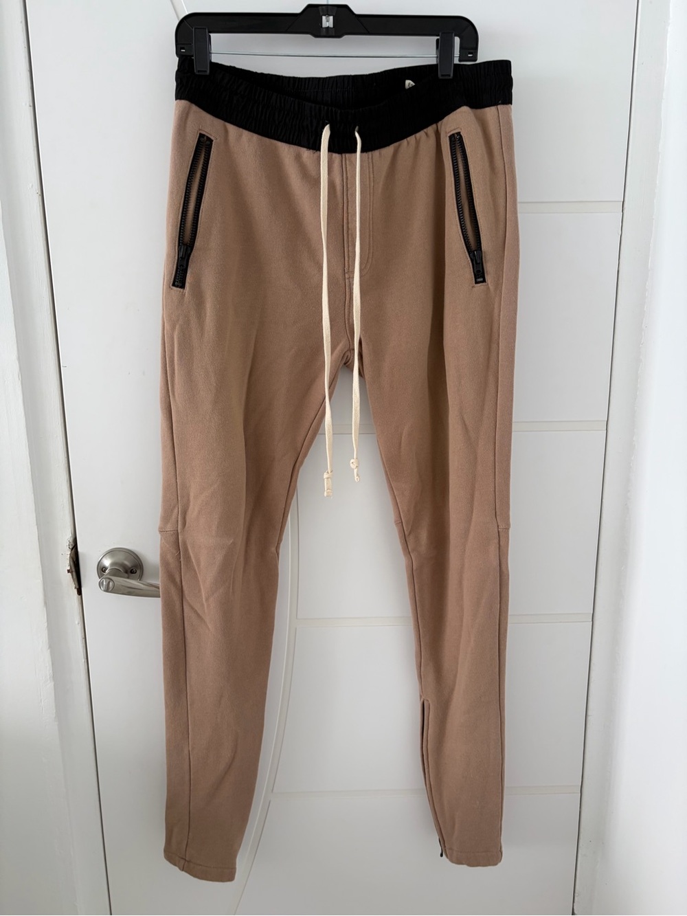 Fear of God Tan Joggers with Black Waistband and Cream Drawcord